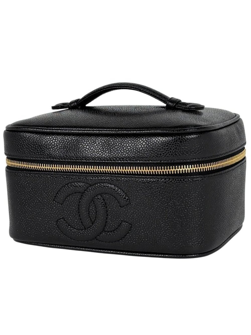 Chanel CC Logo Vanity Makeup Case Pouch Caviar Leather Black